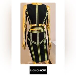 Fashion Nova Neon Flashing Lights Midi Skirt Set, Size L, NWT